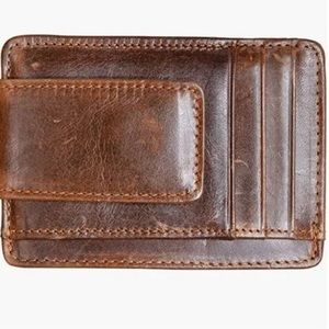 Slim Minimalist Leather RFID Blocking Money Clip & Card Holder
